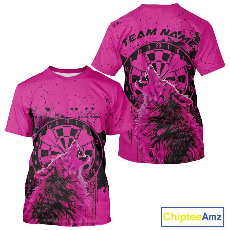 Custom Grunge Splatter Pink Wolf Dart Men T-Shirts, Wolf Dart Team Jerseys IPHW10016