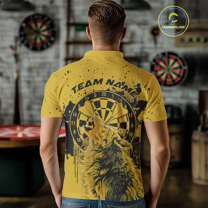 Custom Grunge Splatter Yellow Wolf Dart Men Polo Shirt, Wolf Dart Team Jerseys IPHW10018