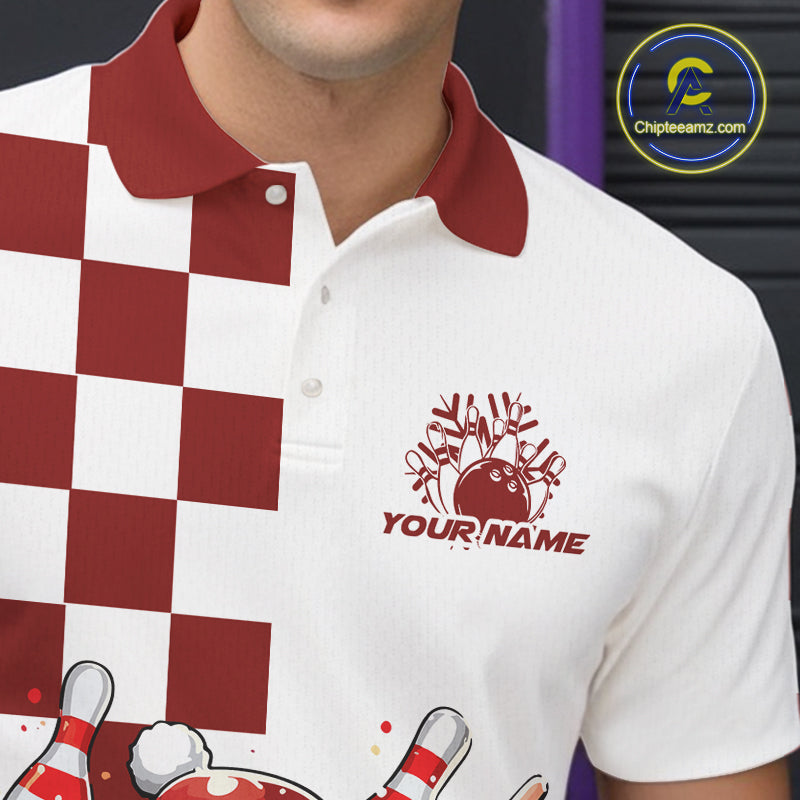 Custom Funny Santa Claus Christmas Bowling Men Polo Shirts, Xmas Bowling Team Shirt IPHW10110