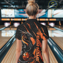Load image into Gallery viewer, Custom Black And Orange Dragon Bowling Women Quarter-Zip Shirts, Team Bowling Jerseys IPHW10748