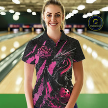 Load image into Gallery viewer, Custom Black And Pink Dragon Bowling Women Polo Shirts, Team Bowling Jerseys IPHW10749