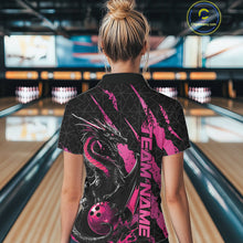 Load image into Gallery viewer, Custom Black And Pink Dragon Bowling Women Polo Shirts, Team Bowling Jerseys IPHW10749