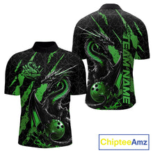 Load image into Gallery viewer, Custom Black And Green Dragon Bowling Men Quarter-Zip Shirts, Team Bowling Jerseys IPHW10750