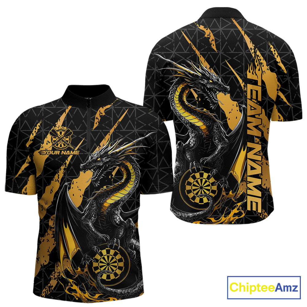 Custom Black And Gold Dragon Dart Men Quarter-Zip Shirts, Team Dart Jerseys IPHW10751