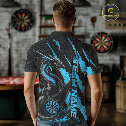 Custom Black And Blue Dragon Dart Men Polo Shirts, Team Dart Jerseys IPHW10753