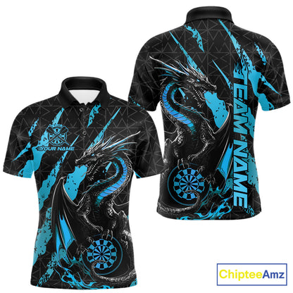 Custom Black And Blue Dragon Dart Men Polo Shirts, Team Dart Jerseys IPHW10753
