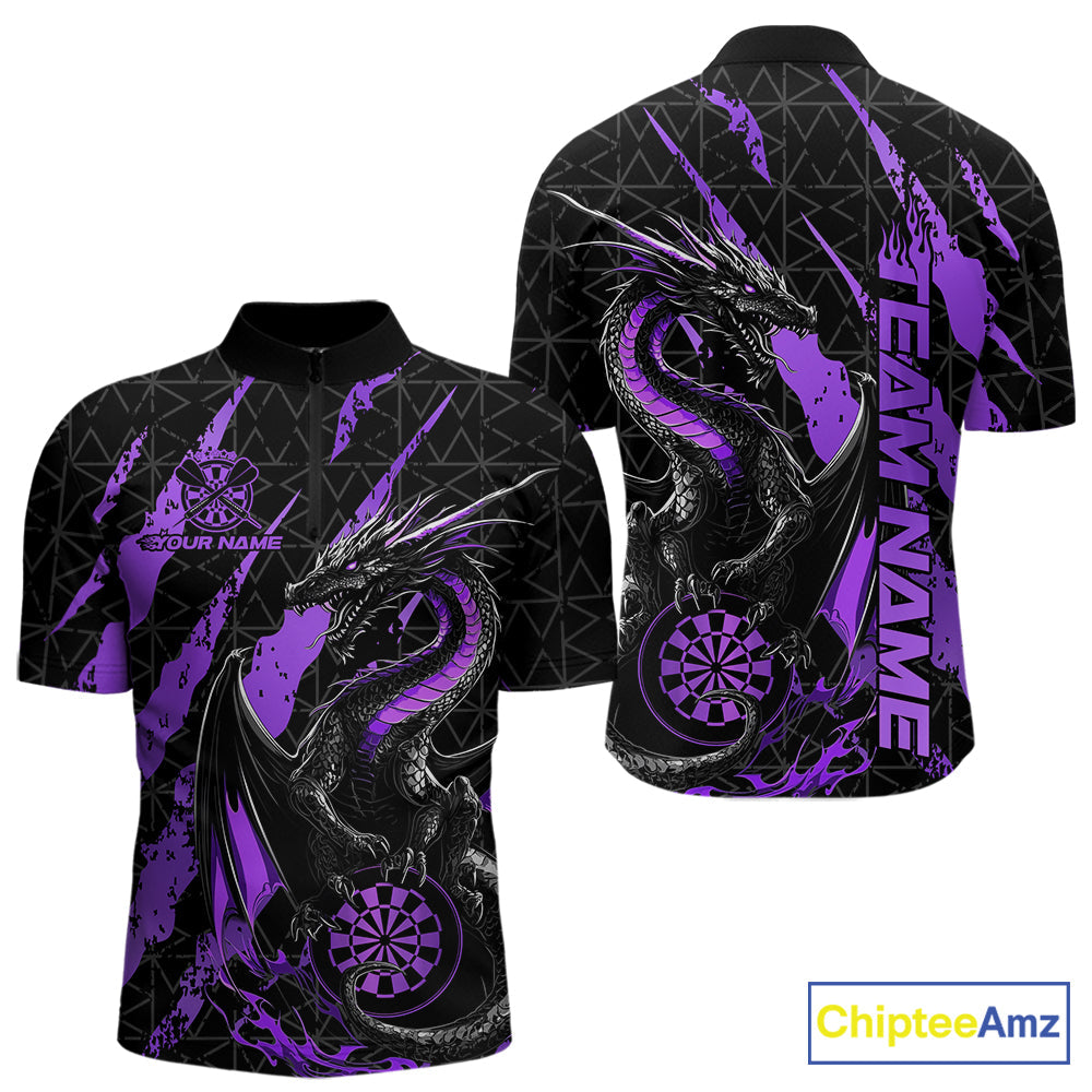 Custom Black And Purple Dragon Dart Men Quarter-Zip Shirts, Team Dart Jerseys IPHW10754