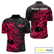 Load image into Gallery viewer, Custom Black And Pink Tribal Polynesian Bowling Team Men Shirts, Niho Mano Bowling Shirt IPHW10755