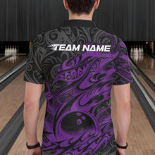 Load image into Gallery viewer, Custom Black And Purple Tribal Polynesian Bowling Team Men Shirts, Niho Mano Bowling Shirt IPHW10756