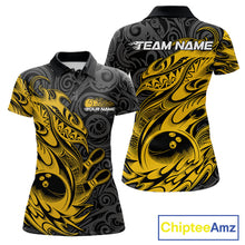 Load image into Gallery viewer, Custom Black And Yellow Tribal Polynesian Bowling Team Women Shirts, Niho Mano Bowling Shirt IPHW10758