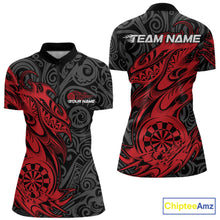 Load image into Gallery viewer, Custom Black And Red Tribal Polynesian Dart Team Women Shirts, Niho Mano Dart Shirt IPHW10760
