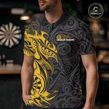Load image into Gallery viewer, Custom Black And Yellow Tribal Polynesian Dart Team Men Shirts, Niho Mano Dart Shirt IPHW10763