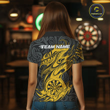 Load image into Gallery viewer, Custom Black And Yellow Tribal Polynesian Dart Team Women Shirts, Niho Mano Dart Shirt IPHW10763