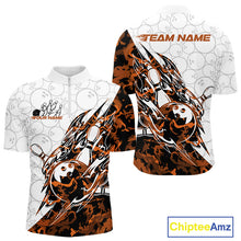 Load image into Gallery viewer, Custom Orange Camo Bowling Men Quarter-Zip Shirt, Bowling Ball Pattern Team Jerseys IPHW10989