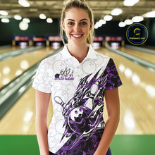 Load image into Gallery viewer, Custom Purple Camo Bowling Women Polo Shirt, Bowling Ball Pattern Team Jerseys IPHW10991