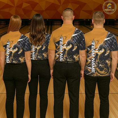 Custom Yellow Thunder Lightning Patriotic Dragon Bowling Shirts, Freedom US Flag Bowling Jerseys Bowlers Outfit IPHW10483