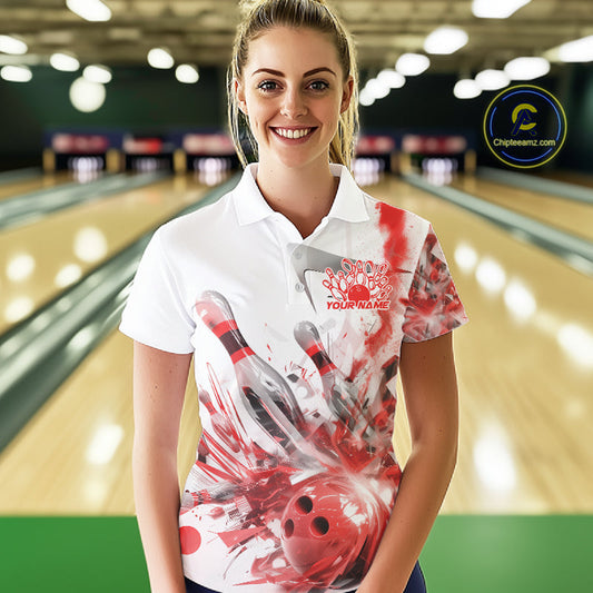 Custom Black And Red Women Bowling Team Shirts, Bowling League Shirt Bowlers Outfit IPHW10782
