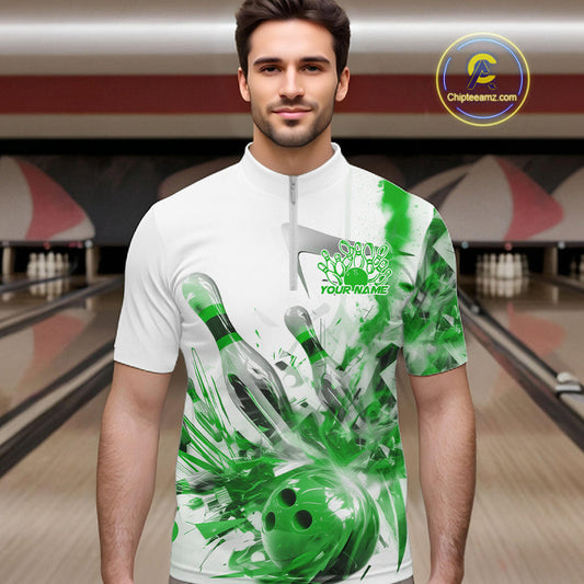 Custom Black And Green Men Bowling Team Shirts, Bowling League Shirt Bowlers Outfit IPHW10783