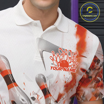 Custom Black And Orange Men Bowling Team Shirts, Bowling League Shirt Bowlers Outfit IPHW10785