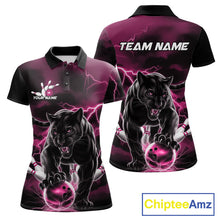 Load image into Gallery viewer, Pink Thunder Lightning Custom Panther Women Bowling Polo Shirts, Panther Bowling Jerseys IPHW10794