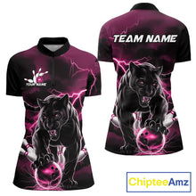 Load image into Gallery viewer, Pink Thunder Lightning Custom Panther Women Bowling Shirts, Panther Bowling Jerseys IPHW10794