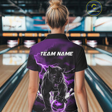 Load image into Gallery viewer, Purple Thunder Lightning Custom Panther Women Bowling Polo Shirts, Panther Bowling Jerseys IPHW10795