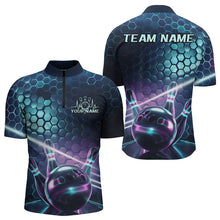 Load image into Gallery viewer, Custom Blue And Purple Holographic Bowling Team Quarter-Zip Shirts For Men, Bowlers Outfit IPHW8901