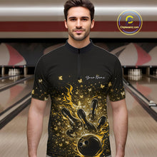 Load image into Gallery viewer, Custom Yellow Elegant Butterfly Bowling Men Quarter-Zip Shirt, Flame Bowlers Jersey IPHW11015