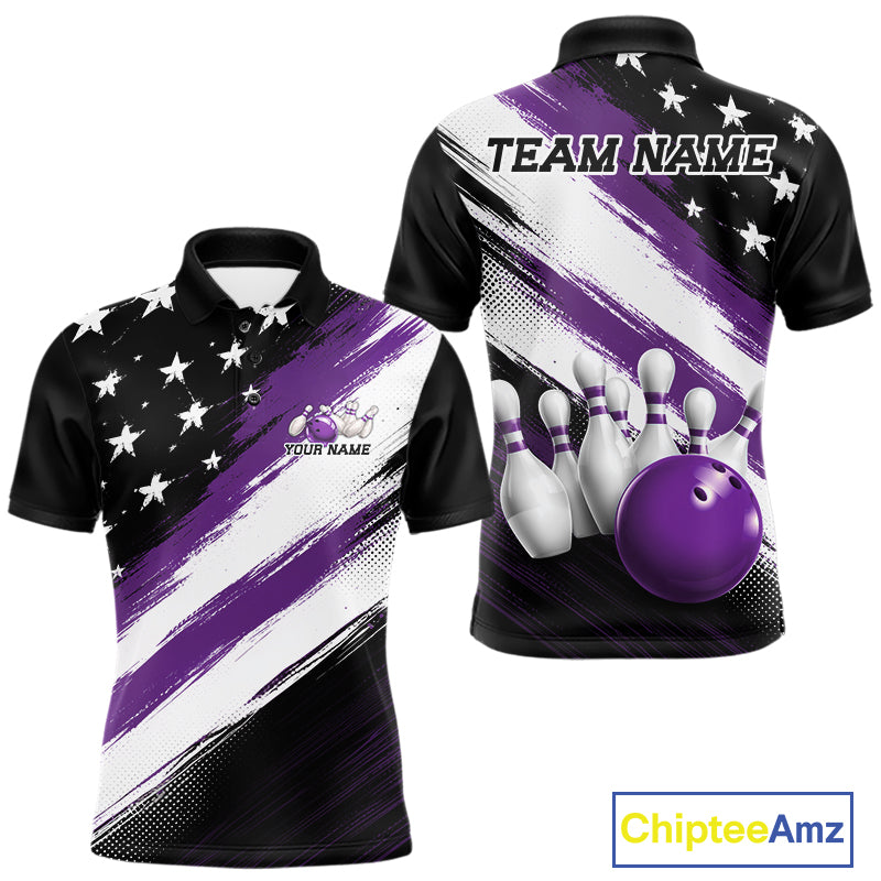 Custom patriotic purple thin line american flag bowling jersey polo with customisable name