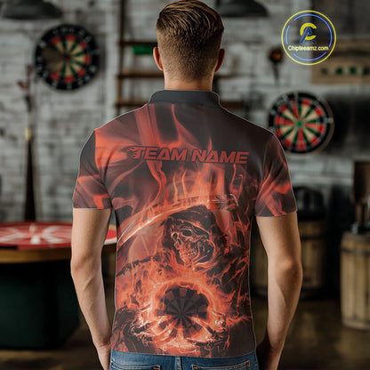 Custom Orange Flame Grim Reaper Halloween Dart Men Polo Shirts For Team, Dart Jerseys IPHW10031