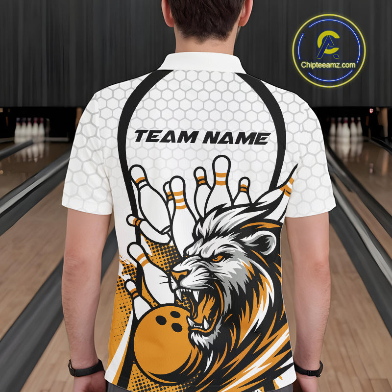 Custom Yellow Lion Bowling Men Polo Shirt, Lion Bowling Team League Shirt IPHW10126