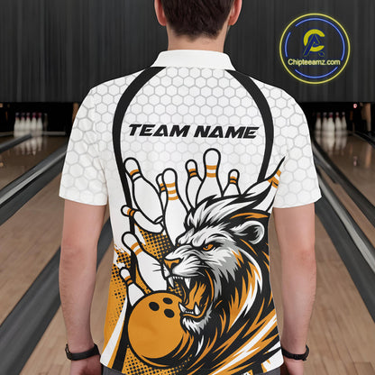 Custom Yellow Lion Bowling Men Polo Shirt, Lion Bowling Team League Shirt IPHW10126