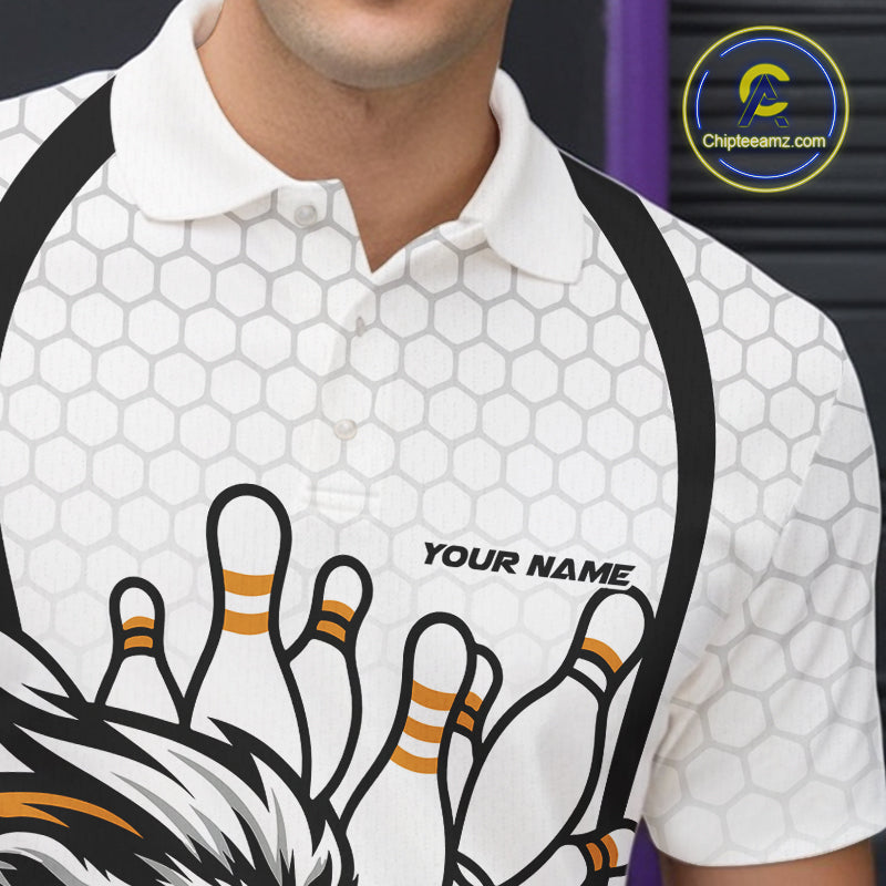 Custom Yellow Lion Bowling Men Polo Shirt, Lion Bowling Team League Shirt IPHW10126