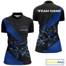 Load image into Gallery viewer, Custom Black And Blue Flame Women Bowling Team Shirt, Bowling League Shirt Bowler Jersey IPHW11291