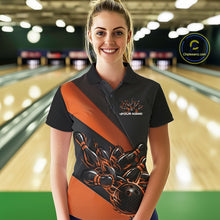 Load image into Gallery viewer, Custom Black And Orange Flame Women Bowling Shirts, Bowling League Shirt Bowler Jerseys IPHW11292