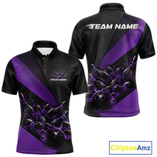 Load image into Gallery viewer, Custom Black And Purple Flame Men Bowling Shirts, Bowling League Shirt Bowler Jerseys IPHW11294