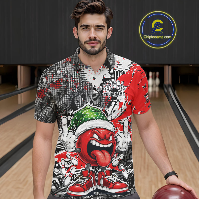 Custom Funny Christmas Bowling Men Polo Shirts, Crazy Bowling Ball Xmas Outfit IPHW10129