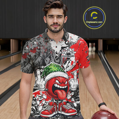 Custom Funny Christmas Bowling Men Polo Shirts, Crazy Bowling Ball Xmas Outfit IPHW10129
