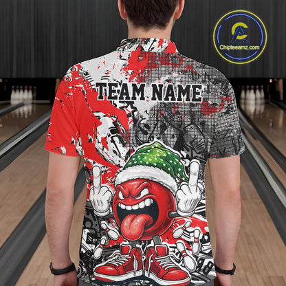 Custom Funny Christmas Bowling Men Polo Shirts, Crazy Bowling Ball Xmas Outfit IPHW10129