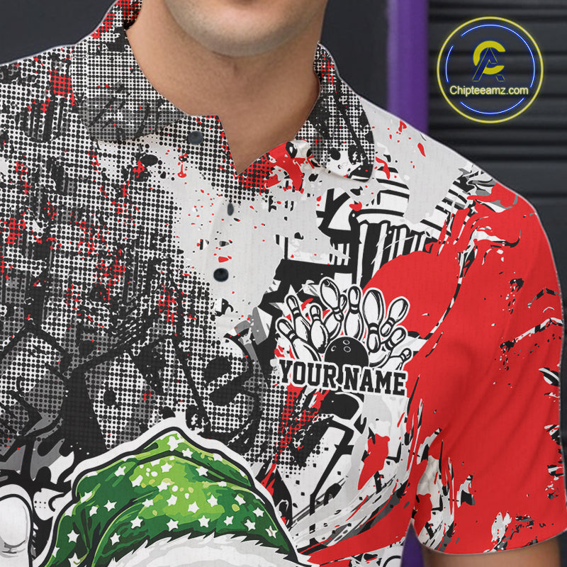 Custom Funny Christmas Bowling Men Polo Shirts, Crazy Bowling Ball Xmas Outfit IPHW10129