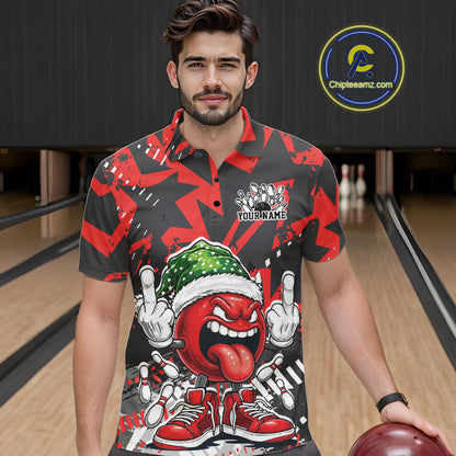 Custom Funny Christmas Bowling Men Polo Shirts, Crazy Bowling Ball Xmas Outfit IPHW10130