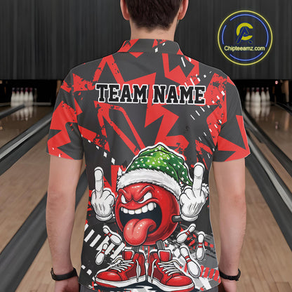 Custom Funny Christmas Bowling Men Polo Shirts, Crazy Bowling Ball Xmas Outfit IPHW10130