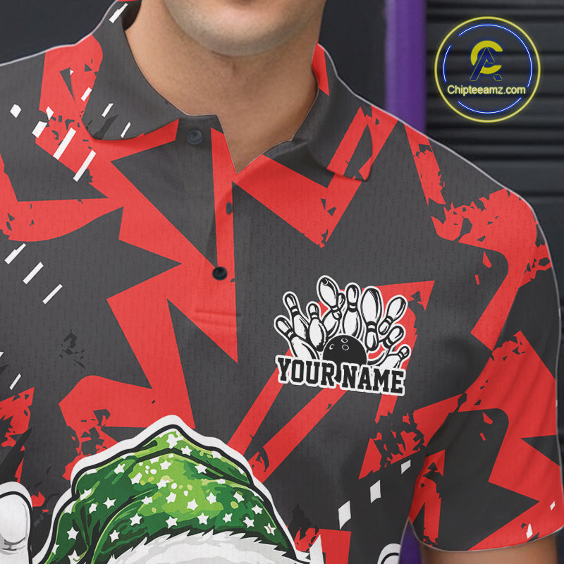 Custom Funny Christmas Bowling Men Polo Shirts, Crazy Bowling Ball Xmas Outfit IPHW10130