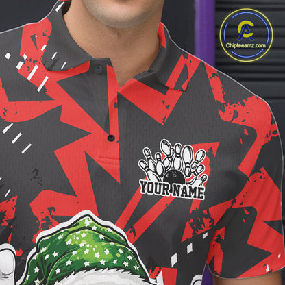Custom Funny Christmas Bowling Men Polo Shirts, Crazy Bowling Ball Xmas Outfit IPHW10130