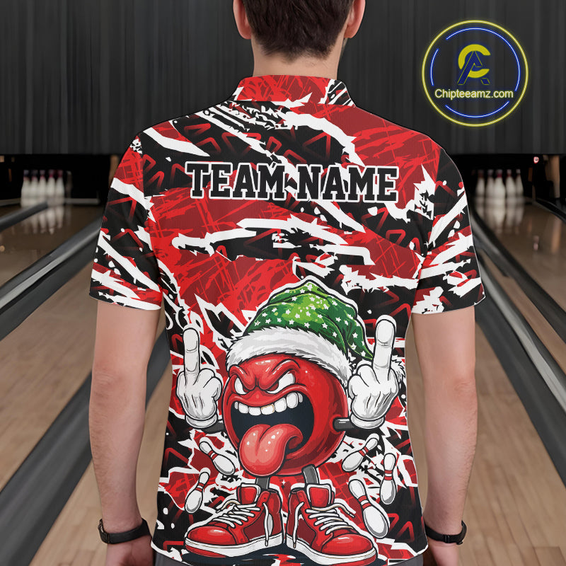 Custom Funny Christmas Bowling Men Polo Shirts, Crazy Bowling Ball Xmas Outfit IPHW10131
