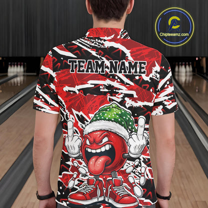 Custom Funny Christmas Bowling Men Polo Shirts, Crazy Bowling Ball Xmas Outfit IPHW10131