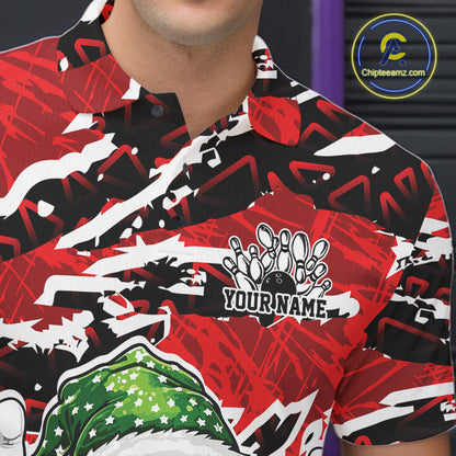 Custom Funny Christmas Bowling Men Polo Shirts, Crazy Bowling Ball Xmas Outfit IPHW10131