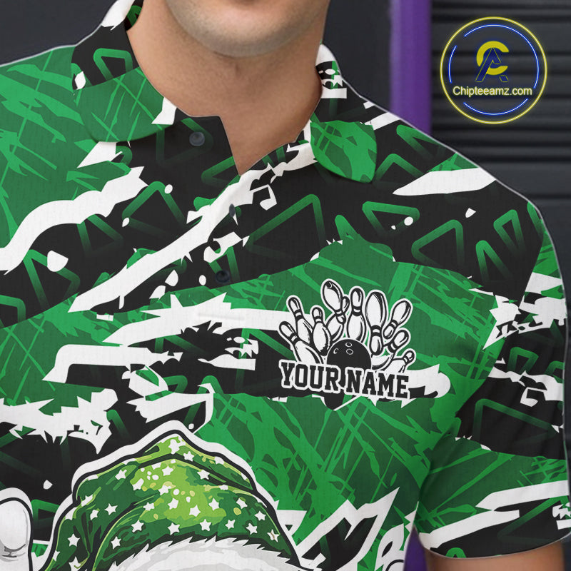 Custom Funny Christmas Bowling Men Polo Shirts, Crazy Bowling Ball Xmas Outfit IPHW10132