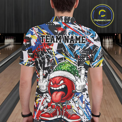 Custom Funny Colorful Christmas Bowling Men Polo Shirts, Crazy Bowling Ball Xmas Outfit IPHW10133