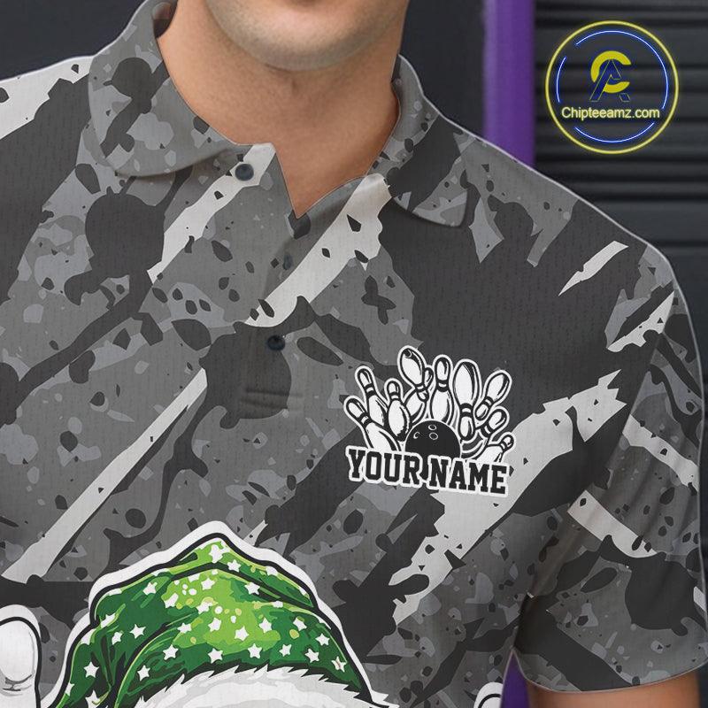 Custom Funny Christmas Bowling Men Polo Shirts, Crazy Bowling Ball Xmas Outfit IPHW10134